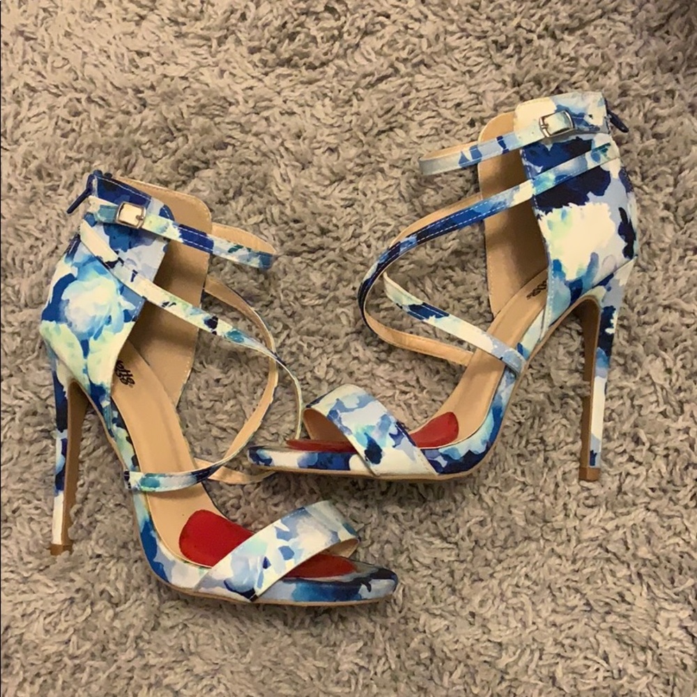 Blue and Mint floral heels